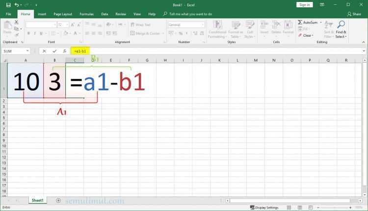 Rumus pengurangan Excel dengan sel Excel