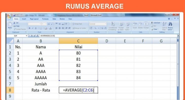 Rumus Rata-Rata Excel Menggunakan Fungsi AVERAGE Pada Data Teks atau Kosong